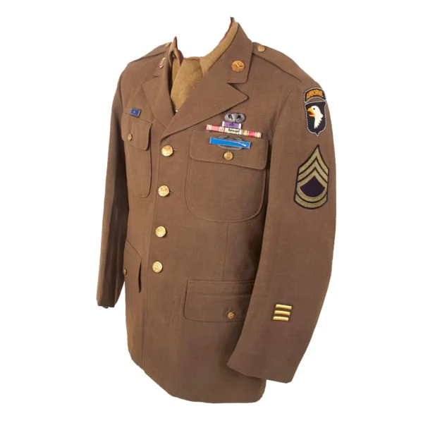 Original U.S. WWII 101st Airborne Division & Airborne Command Sergeant First Class Uniform with Beaded Patches & Laundry Number - Size 42R