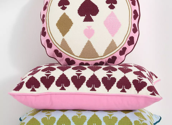 Ace Cotton Embroidered Needlepoint Pillow