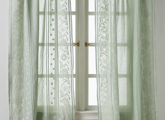 Manette Embroidered Cotton Linen Sheer Curtain