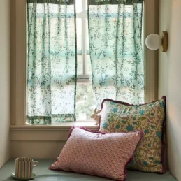 Priyanka Organic Cotton Printed Bird Café Curtains, Set of 2