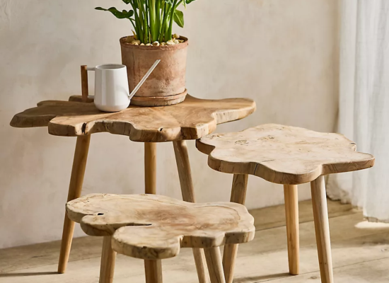 Teak Root Slice Nesting Tables, Set of 3