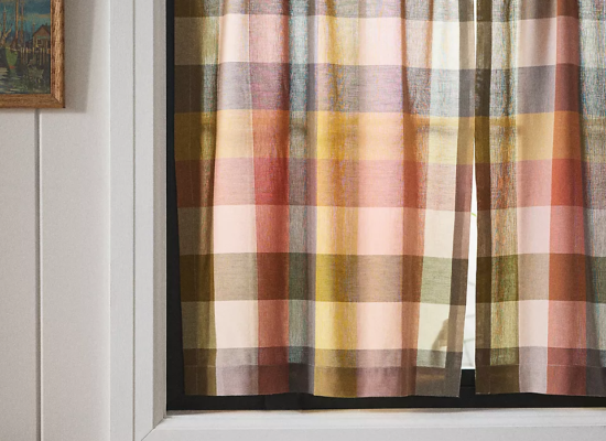 Woven Cotton Plaid Café Curtains, Set of 2