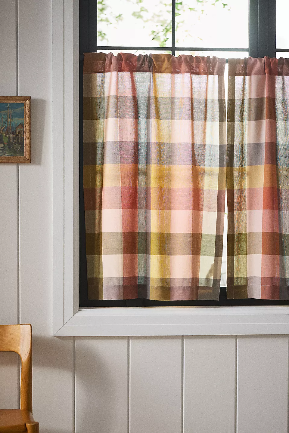 Woven Cotton Plaid Café Curtains, Set of 2