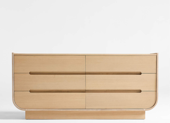 Venice 65″ Leather and Oak Wood 6-Drawer Dresser by Brigette Romanek